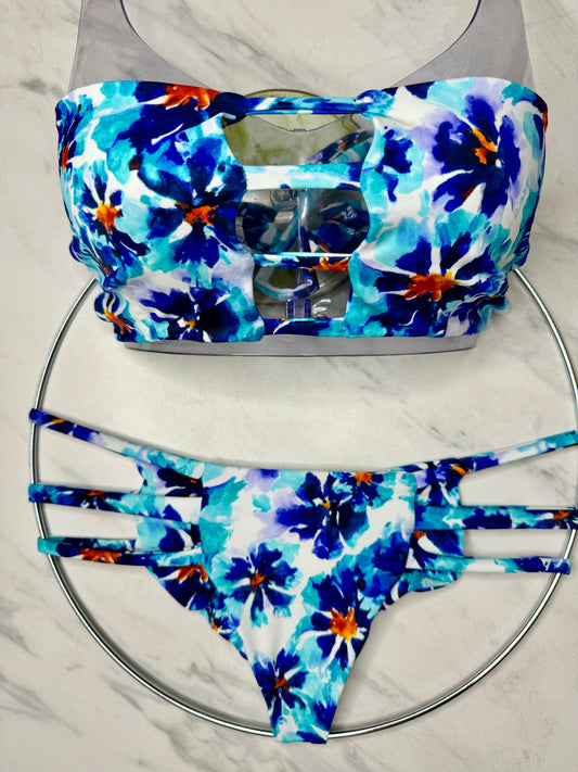 Blue Floral Bandeau Top