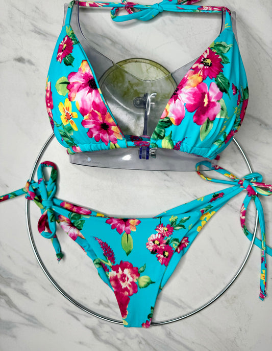 Blue Floral Side Tie Bottom