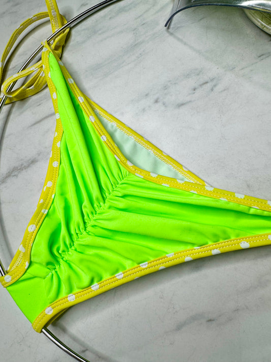 Neon Green & Yellow Polka Dot Trim side tie bottom