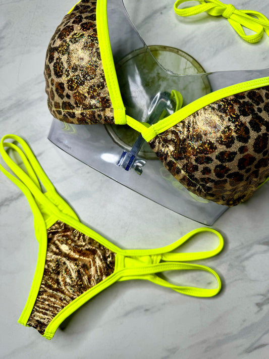 Gold Shimmer Leopard & Neon Yellow Top