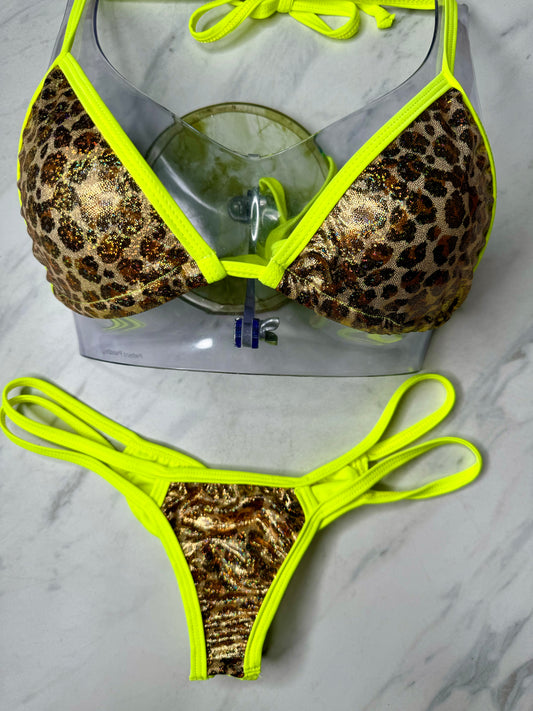 Gold Shimmer Leopard & Neon Yellow Micro Bottom